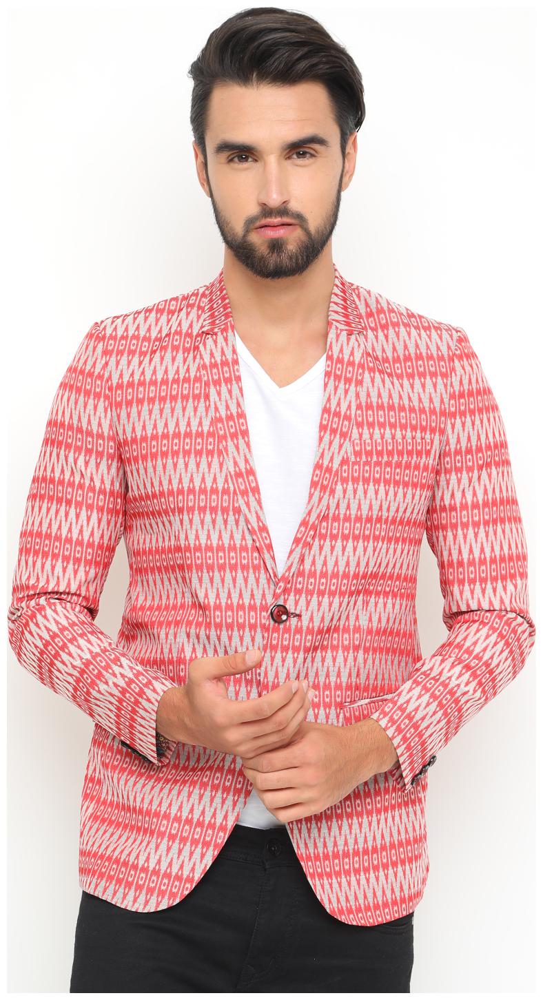 

SHOWOFF Men Cotton Full Sleeves Slim Fit Printed Pink and grey Blazers