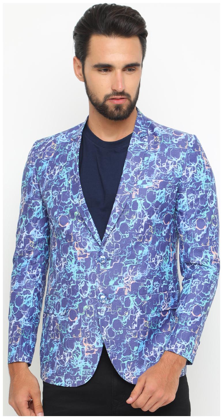 

SHOWOFF Men Cotton Full Sleeves Slim Fit Printed Blue Blazers