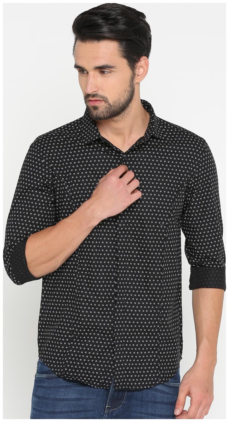 

Show off Men Black Printed Slim Fit Casual Shirt