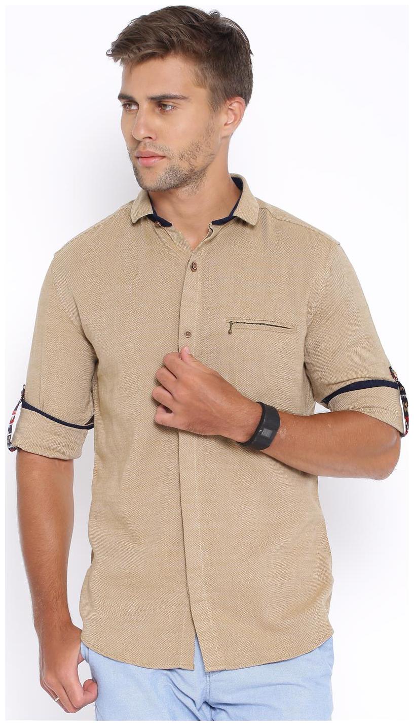 

Showoff Men Beige Solid Slim Fit Casual Shirt
