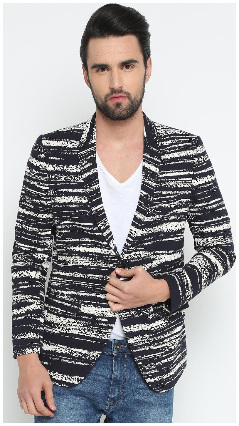 

SHOWOFF Men Cotton Full Sleeves Slim Fit Printed Black and white Blazers