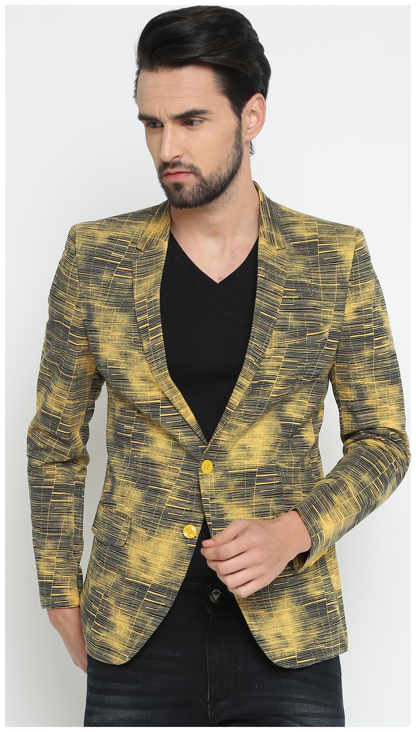 

SHOWOFF Men Cotton Full Sleeves Slim Fit Printed Yellow Blazers