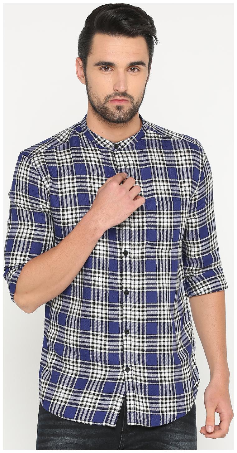 

Show off Men Blue Checked Slim Fit Casual Shirt