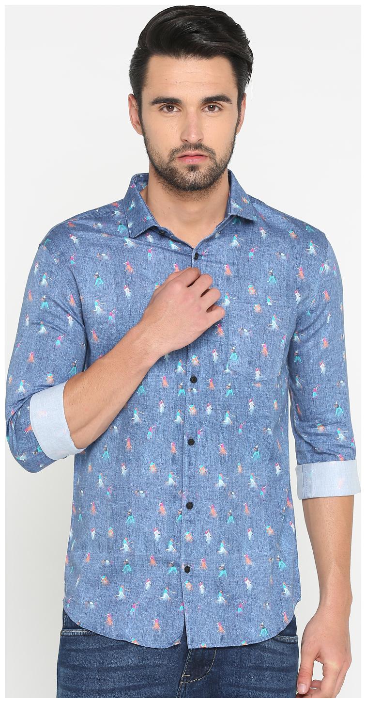 

Show off Men Blue Printed Slim Fit Casual Shirt