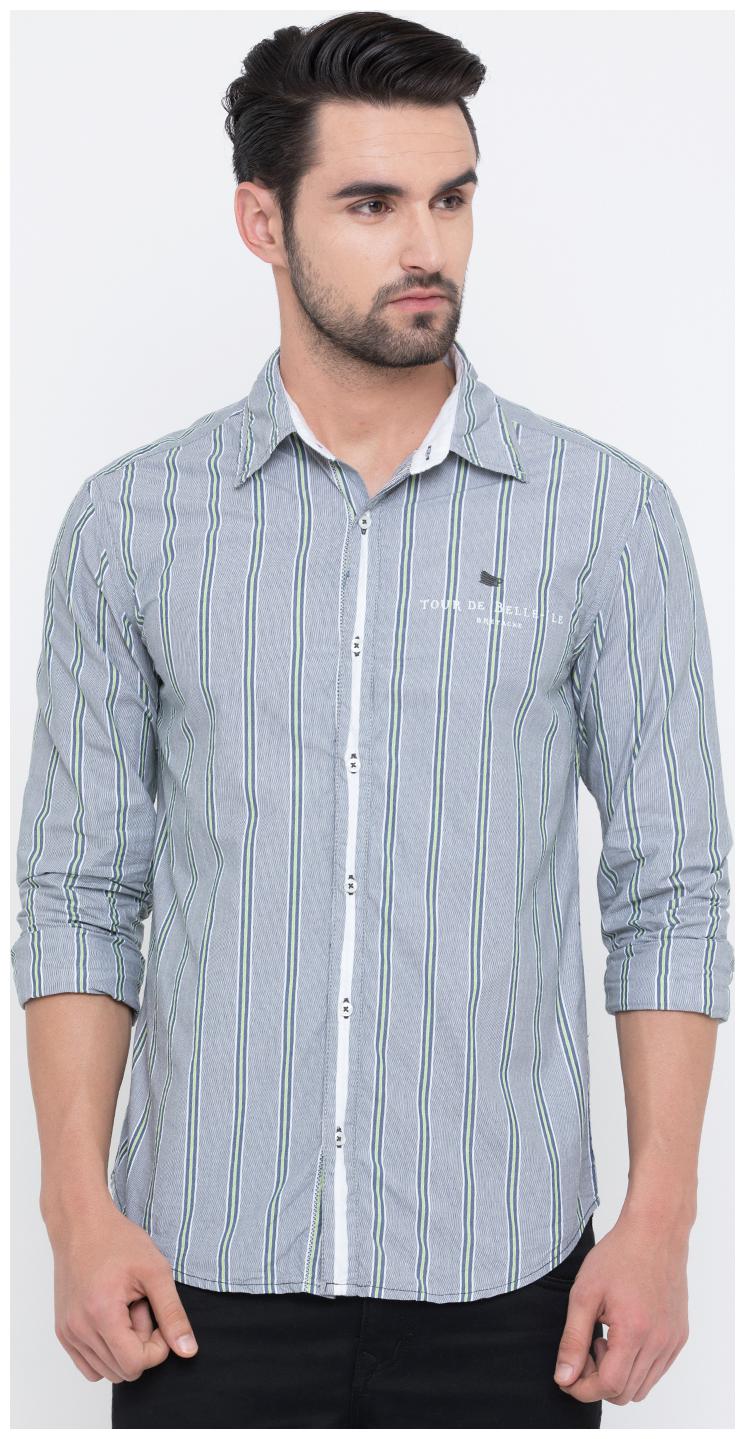 

Show off Men Grey Vertical Stripes Slim Fit Casual Shirt
