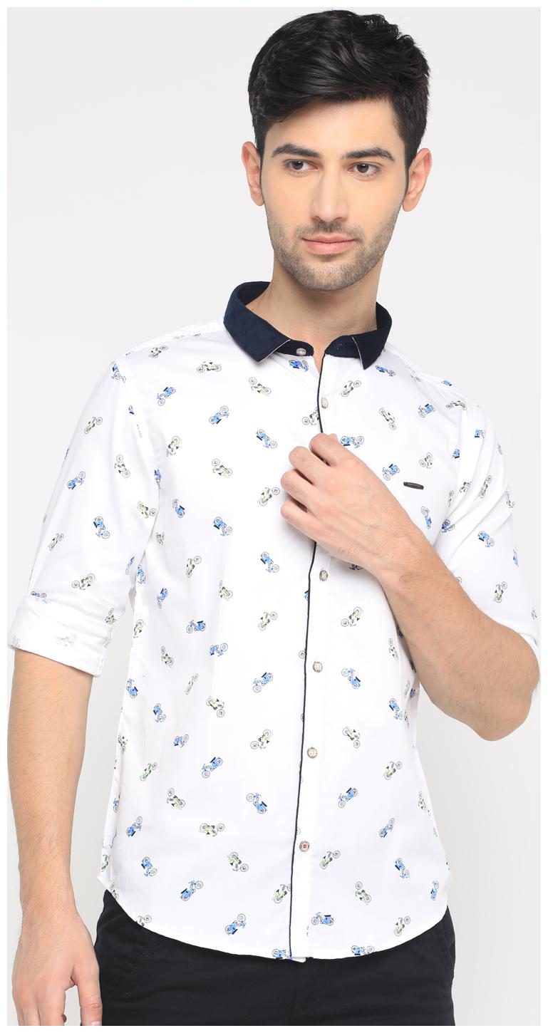 

Show off Men White Printed Slim Fit Casual Shirt