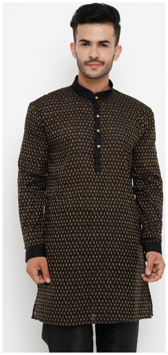 

SHOWOFF Men s Cotton Full Sleeve Reguar Fit Woven Design Black Kurta