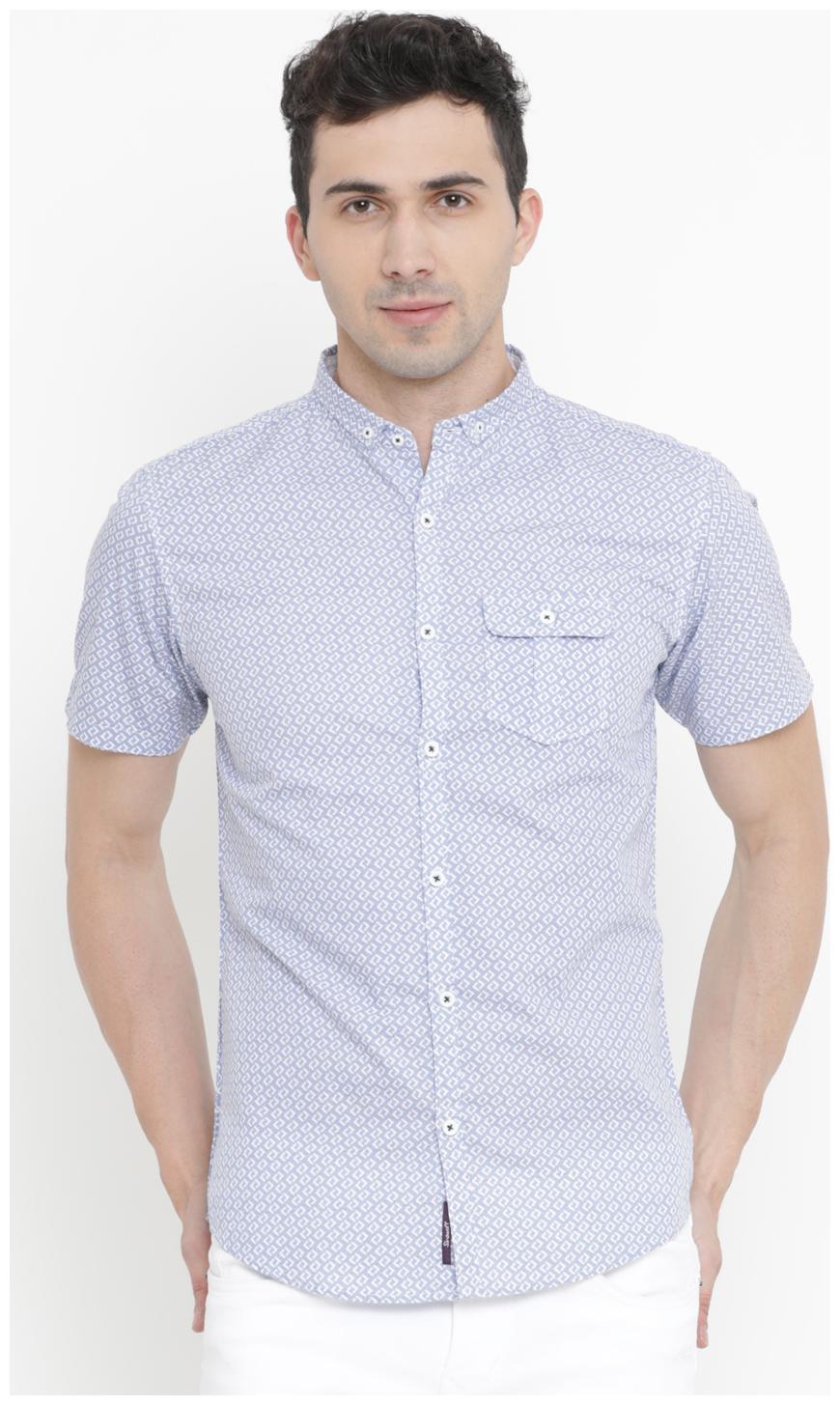 

SHOWOFF Men s Cotton Half Sleeve Slim Fit Printed Blue Casual Shirt