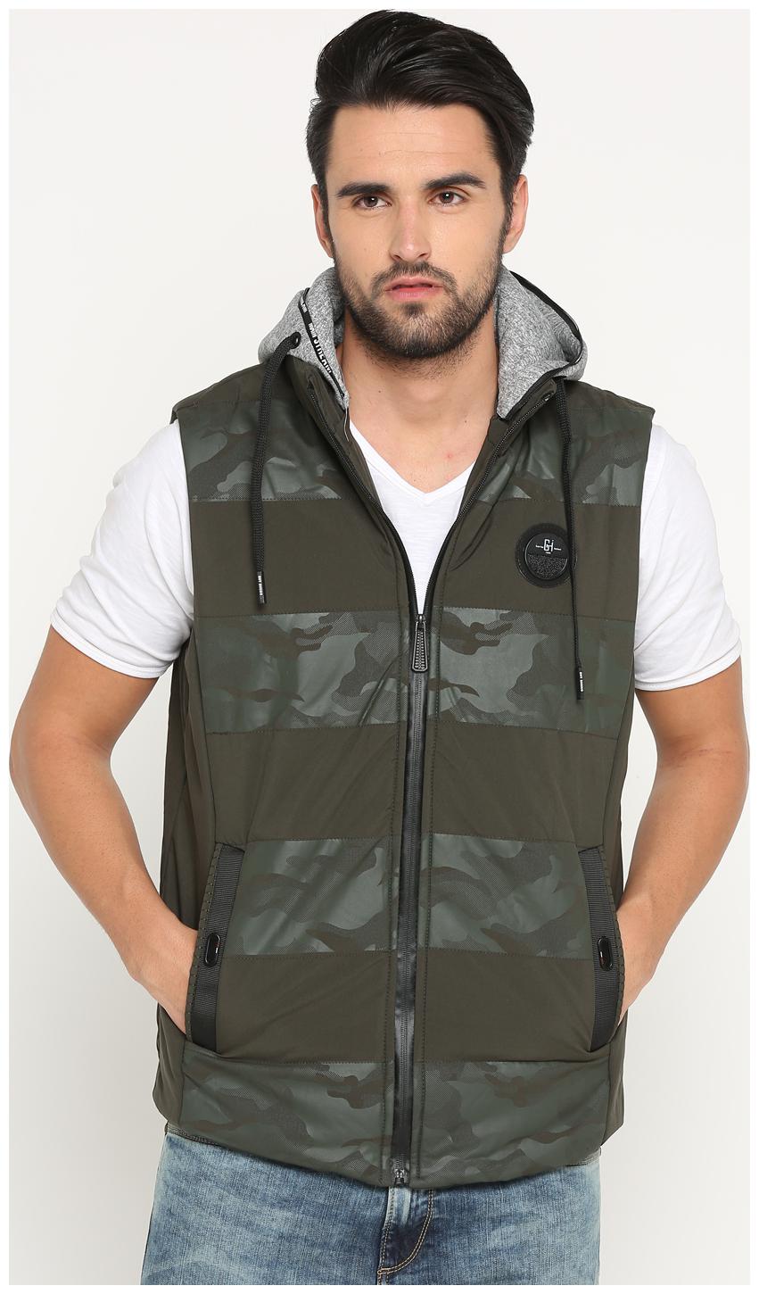 

Show off Men Green Printed Leather jacket