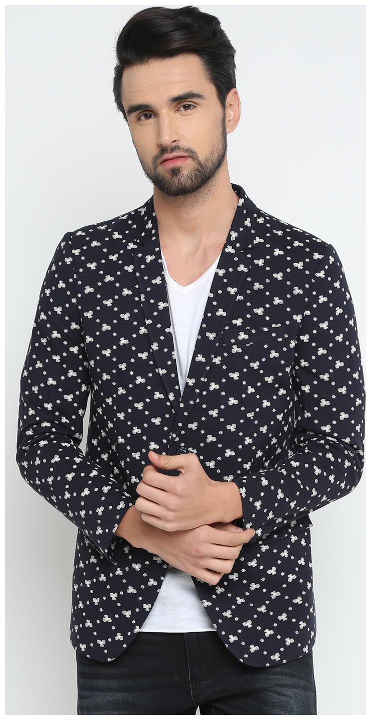 

SHOWOFF Men Cotton Full Sleeves Slim Fit Printed Black Blue Blazers