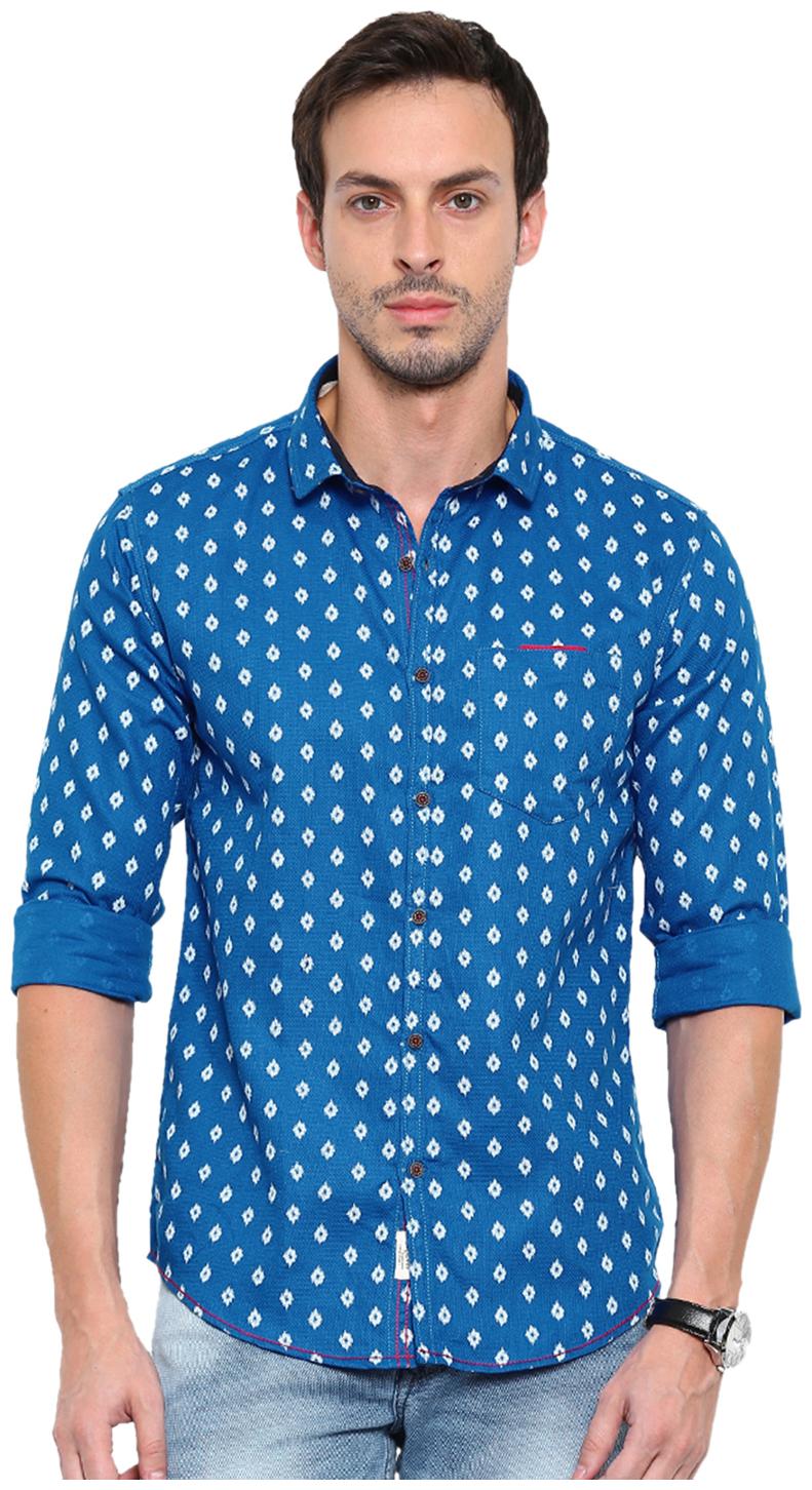 

Showoff Men s Printed Blue Casual Shirt