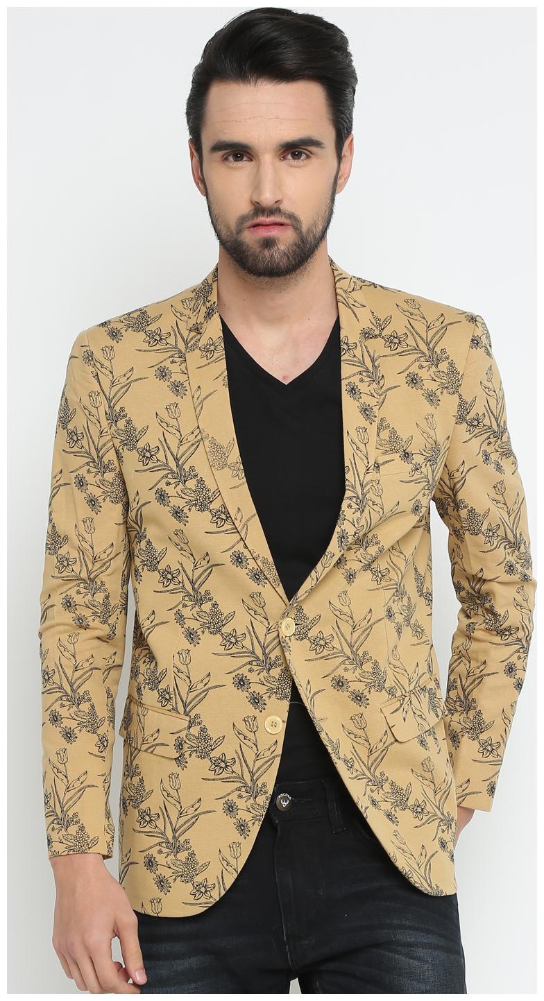 

SHOWOFF Men Cotton Full Sleeves Slim Fit Printed Beige Blazers
