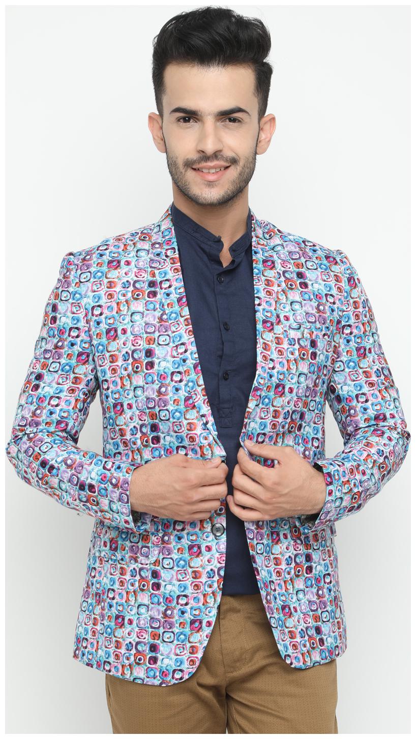 

SHOWOFF Men Cotton Full Sleeves Slim Fit Printed Multi Color Blazers