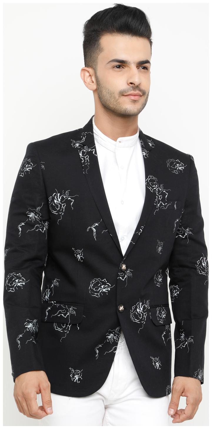 

SHOWOFF Men Cotton Full Sleeves Slim Fit Printed Black Blazers