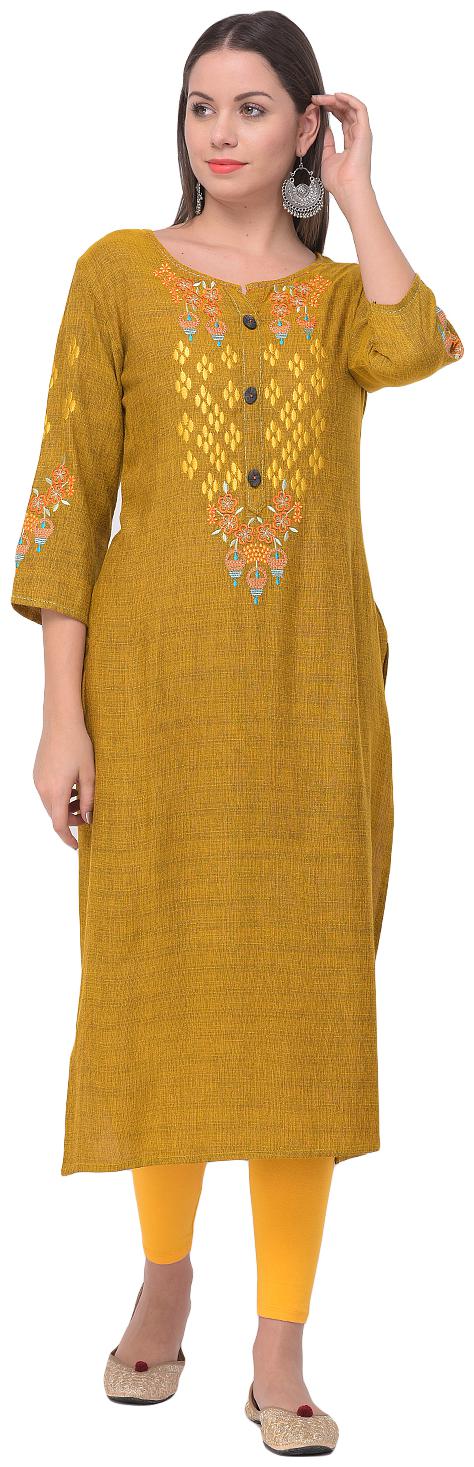

SHRASHTY Women Yellow Embroidered Straight Kurta