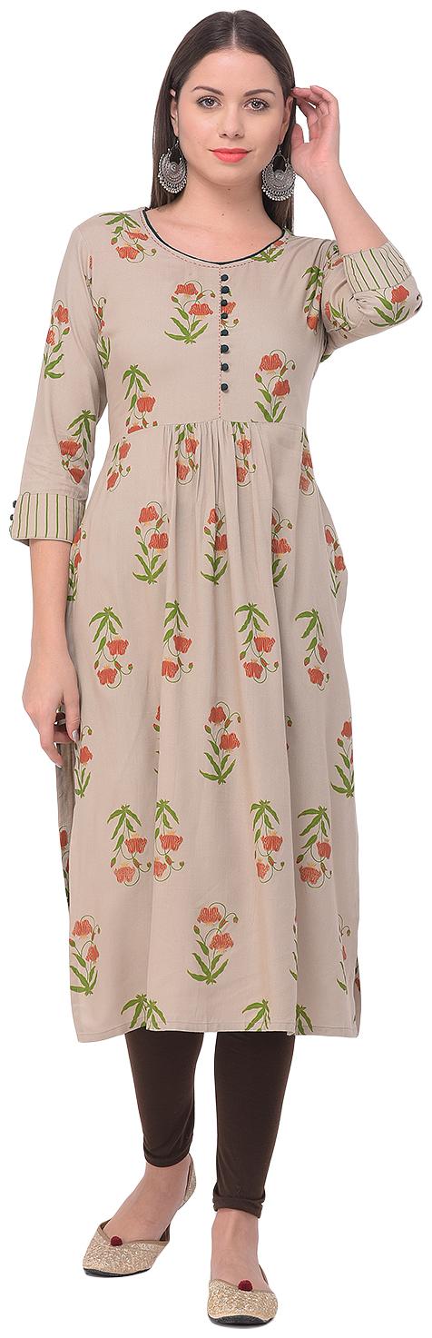 

SHRASHTY Women Brown Floral Straight Kurta