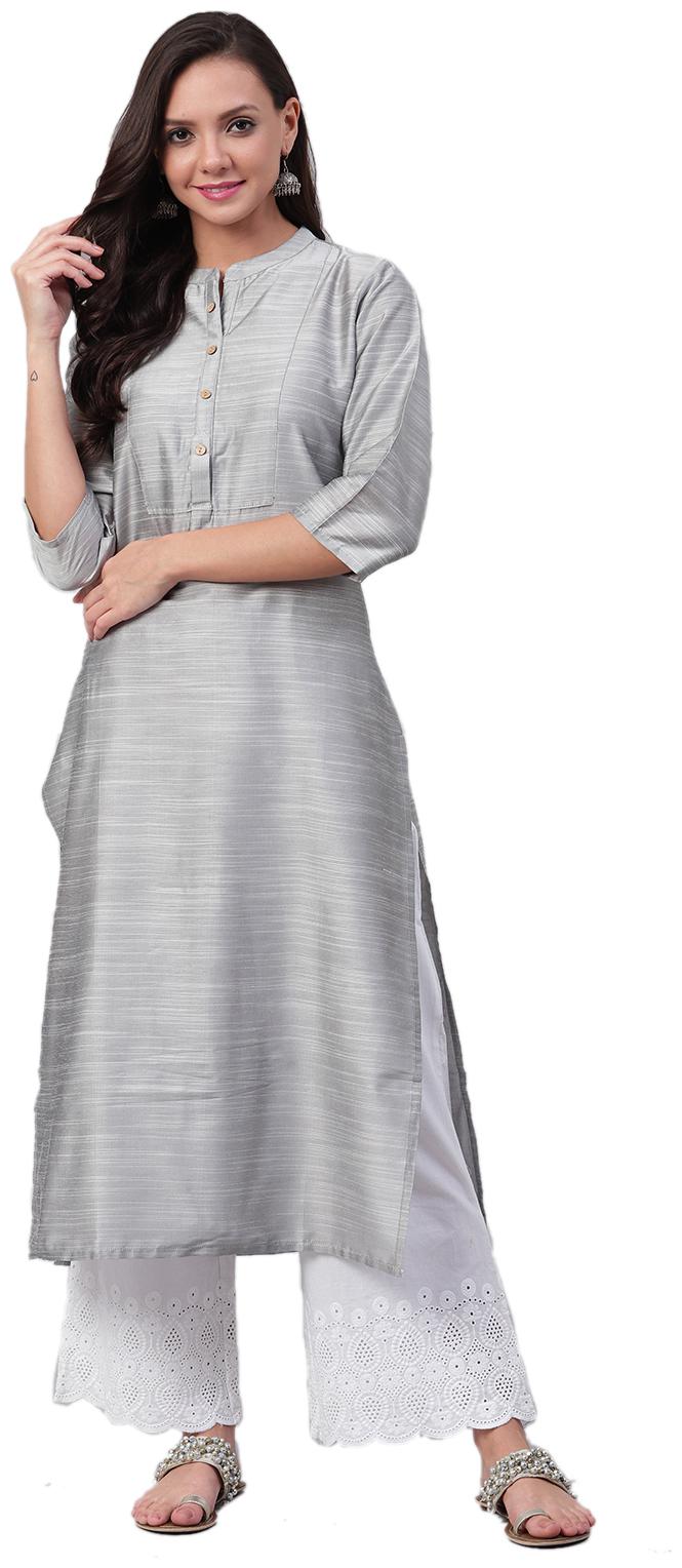 

Shree Women Silver Solid Straight Kurta