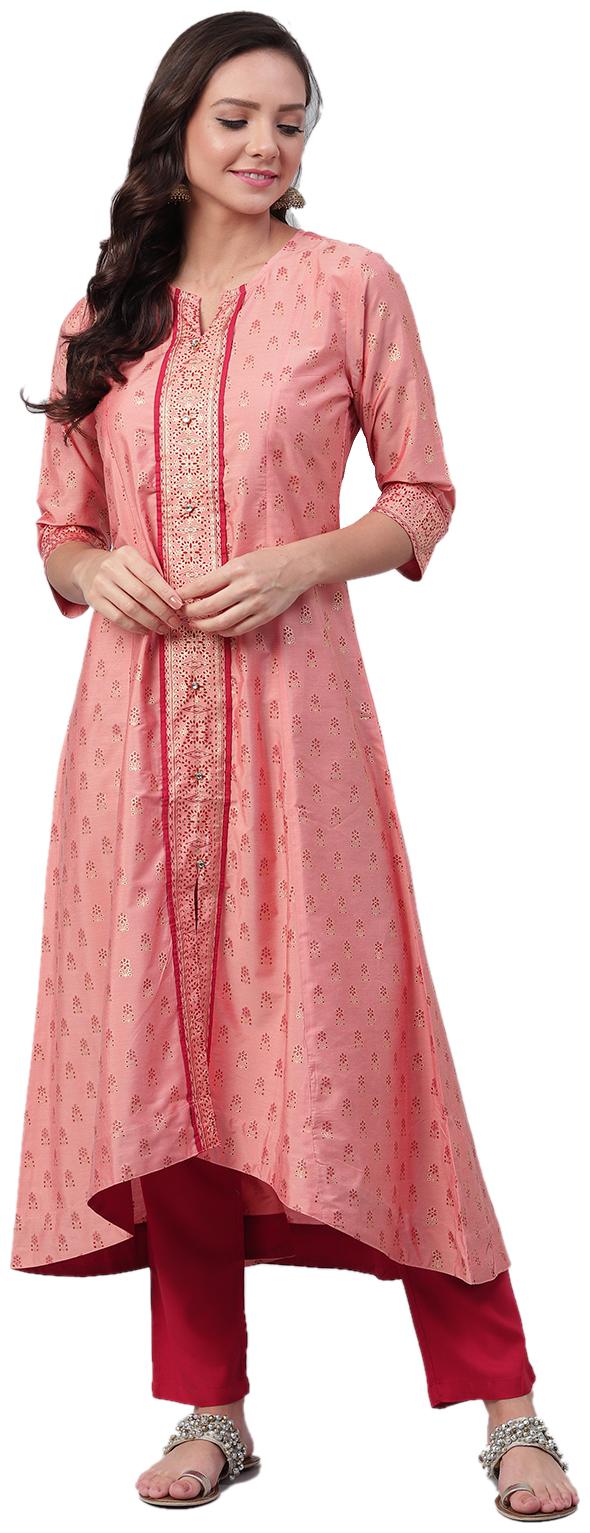 

Shree Art Silk Printed Maroon withPeach Color Dress with Trouser