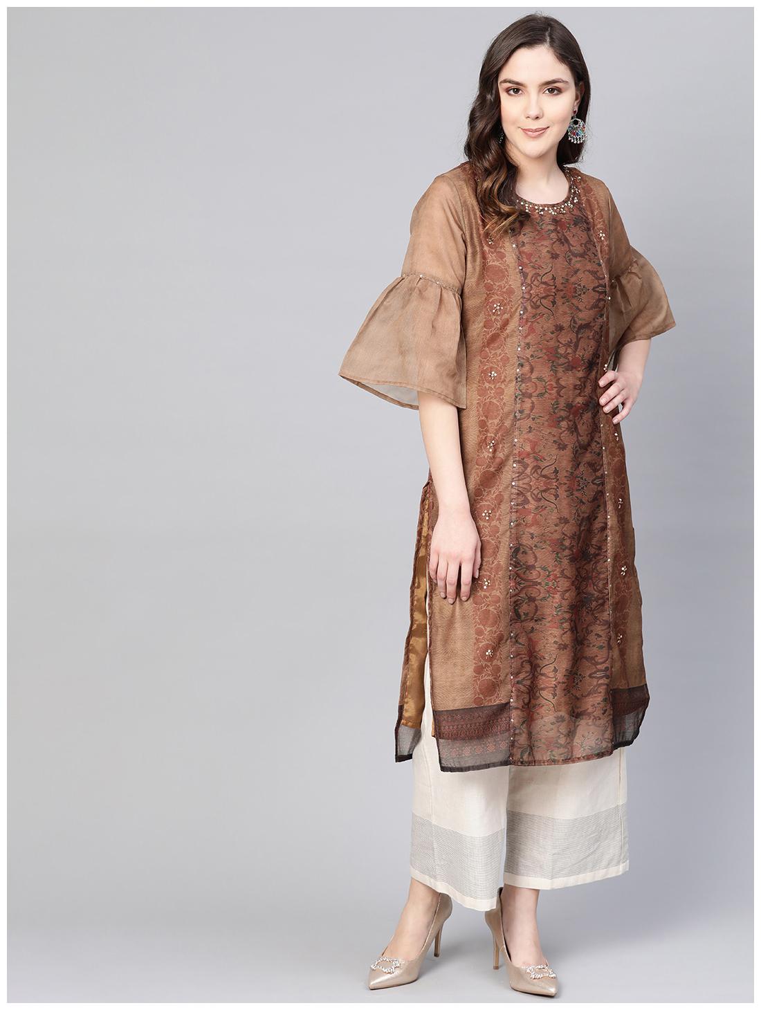 

Shree Women Brown Printed Straight Kurta
