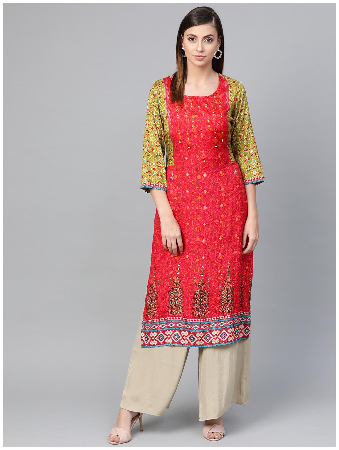 

Shree Women Red Printed Straight Kurta