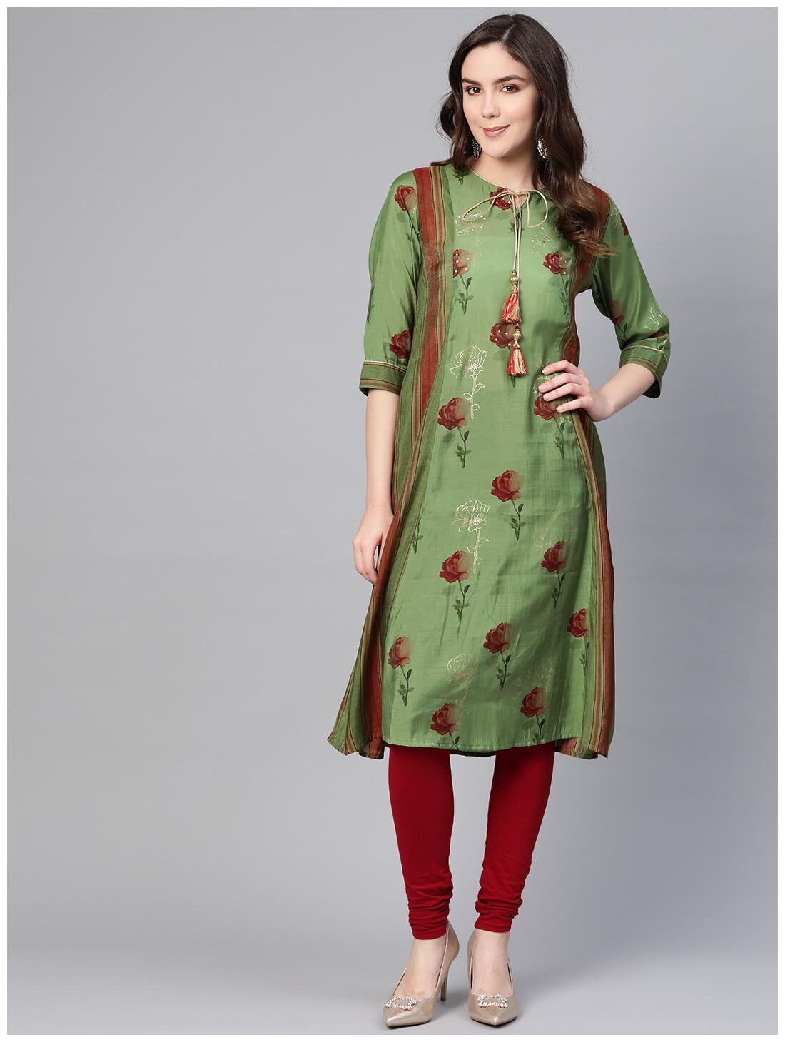 

Shree Blended Casual Women Kurta Green Maroon