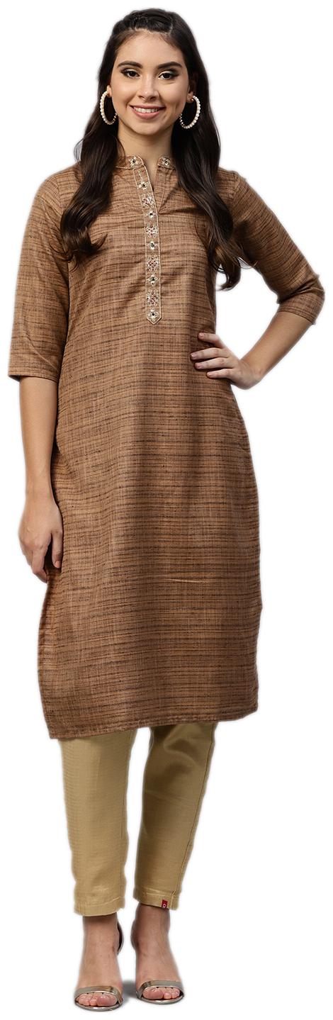 

Shree Blended Embroidered Women Kurta - Brown