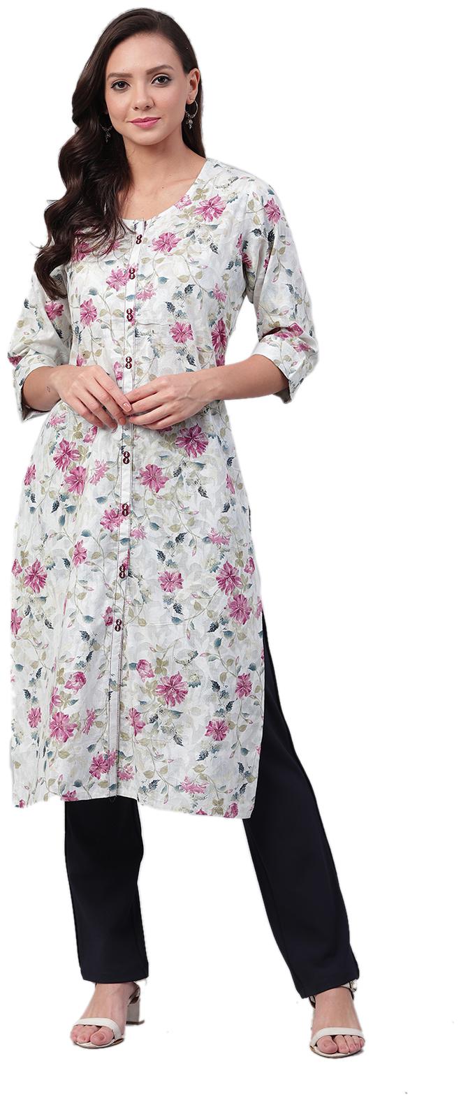 

Shree Women Grey Floral Straight Kurta