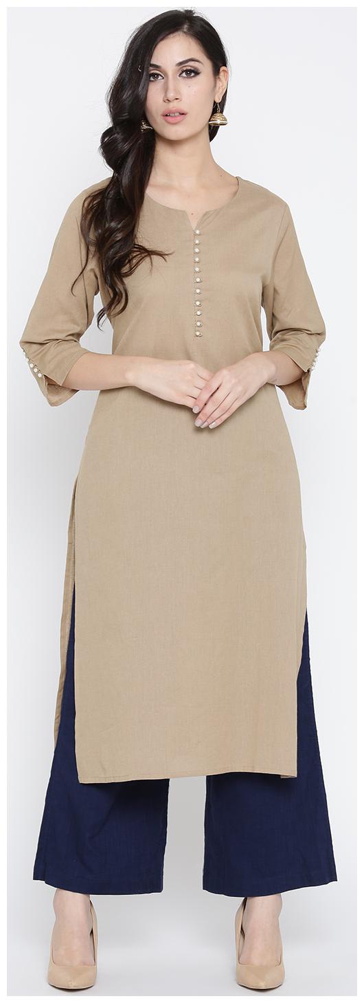 

Shree Cotton Solid Women Kurta - Beige