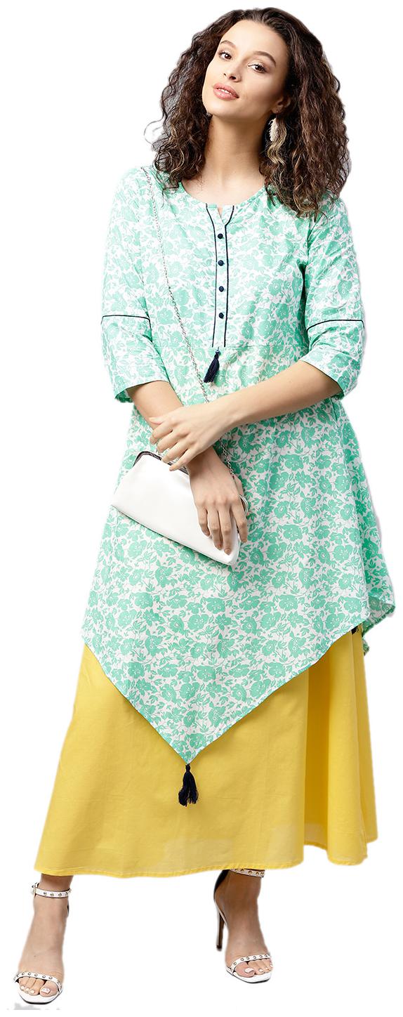 

Shree Cotton Floral Women Kurti Dress - Green