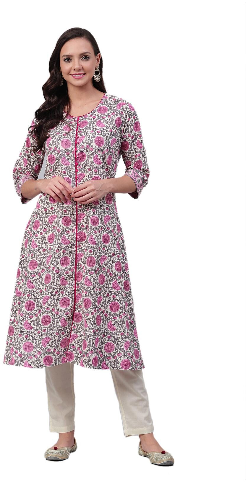 

Shree Cotton Floral Pink withWhite Color Kurta with Pant