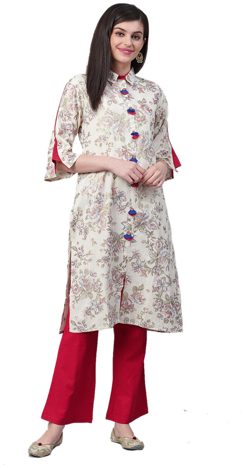 

Shree Women White Floral Straight Kurta