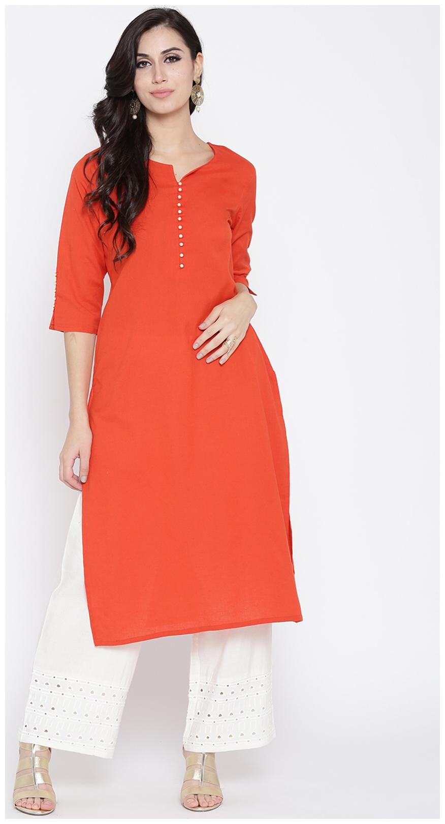 

Shree Cotton Solid Women Kurta - Red