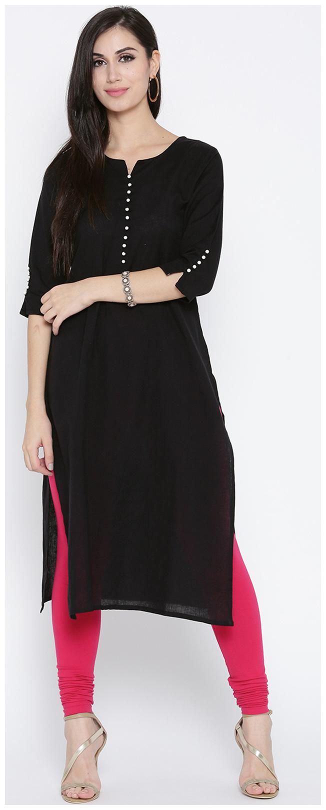 

Shree Cotton Solid Women Kurta - Black