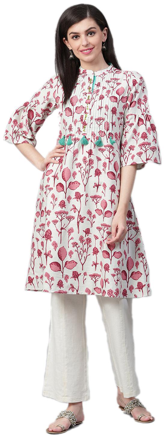 

Shree Cotton Floral White Color Kurta