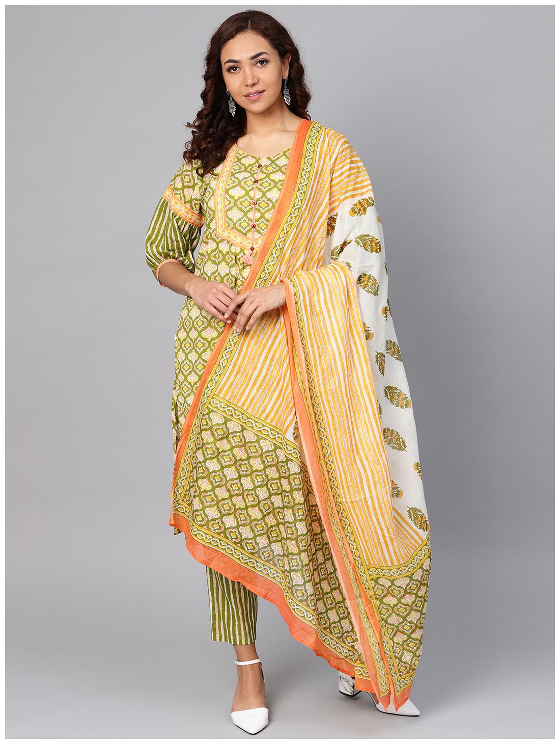 

Shree Cotton Printed Suit Set Green