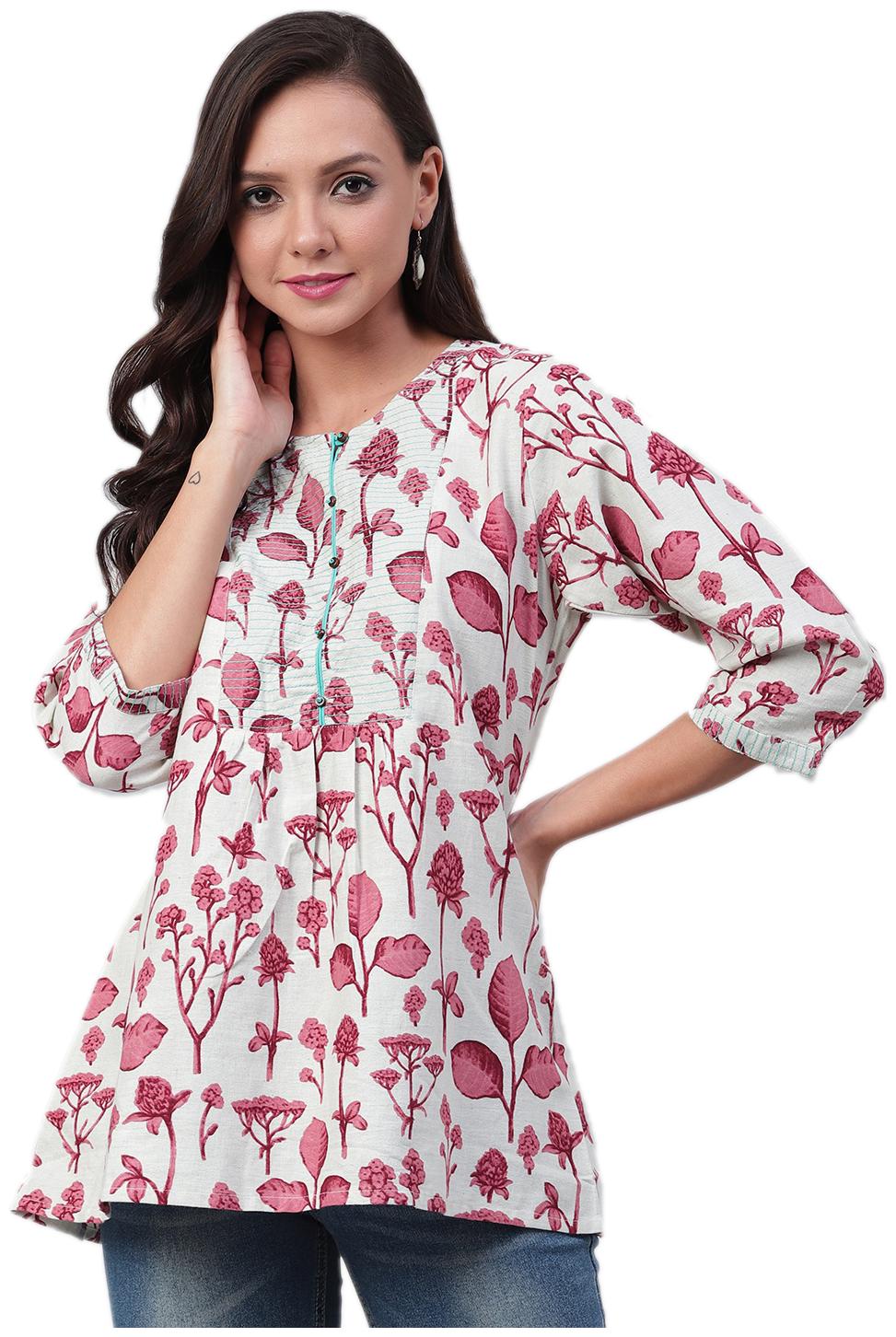 

Shree Women White Floral Fit and Flare Kurti