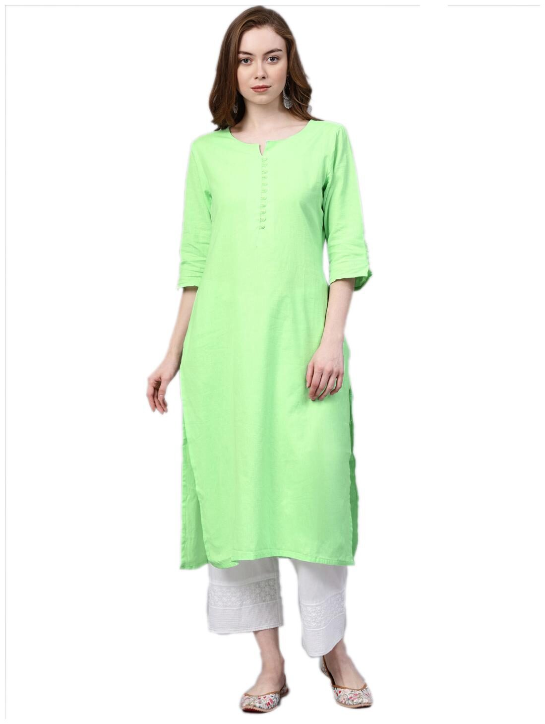 

Shree Cotton Solid Women Kurta - Green