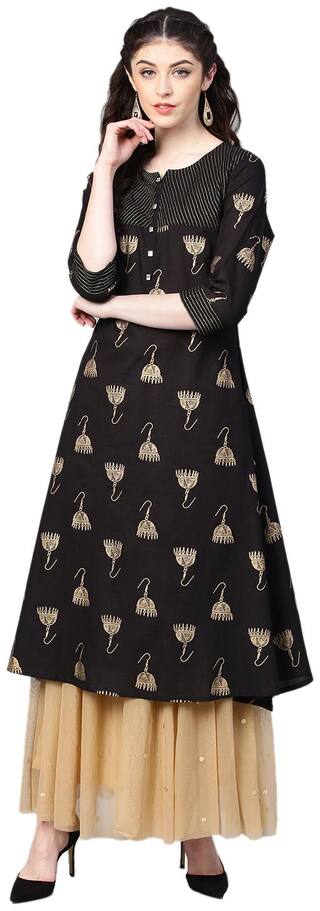 Shree Women Black Printed A Line Kurta