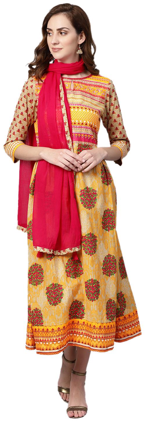 

Shree Cotton Printed Women Kurti Dress - Yellow