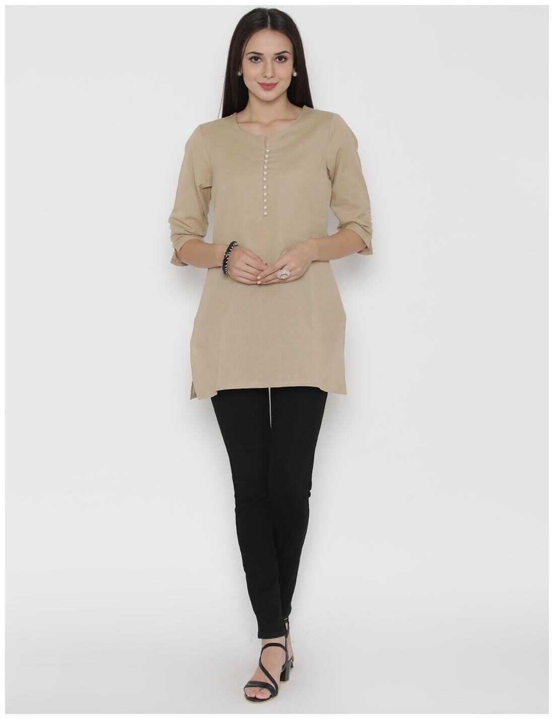 

Shree Women Solid Regular tunic - Beige