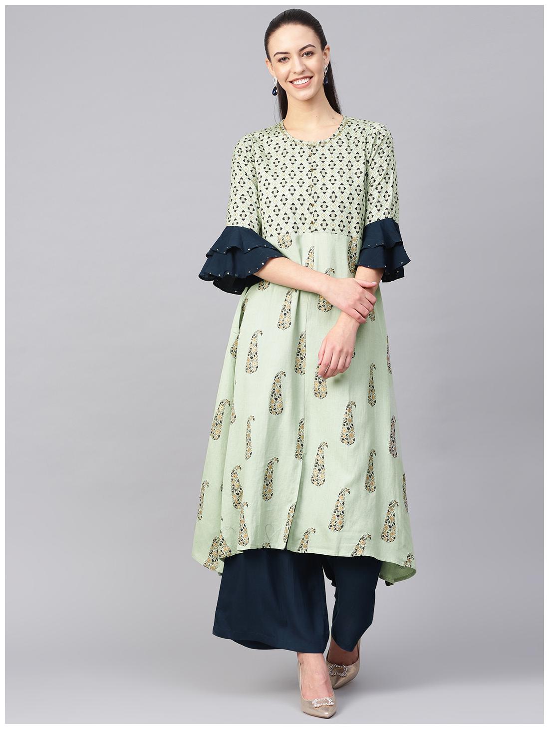 

Shree Women Multi Floral Layered Kurta With Palazzo