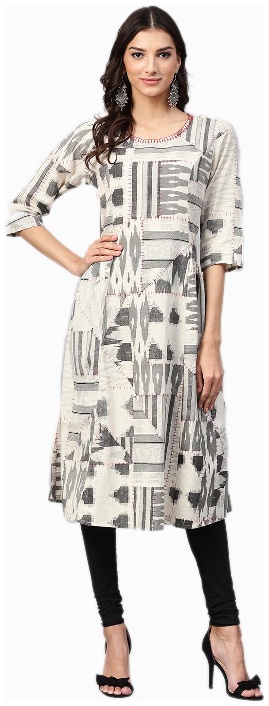 

Shree Cotton Abstract Women Kurta - Cream