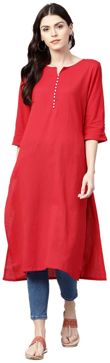 

Shree Cotton Solid Women Kurta - Red