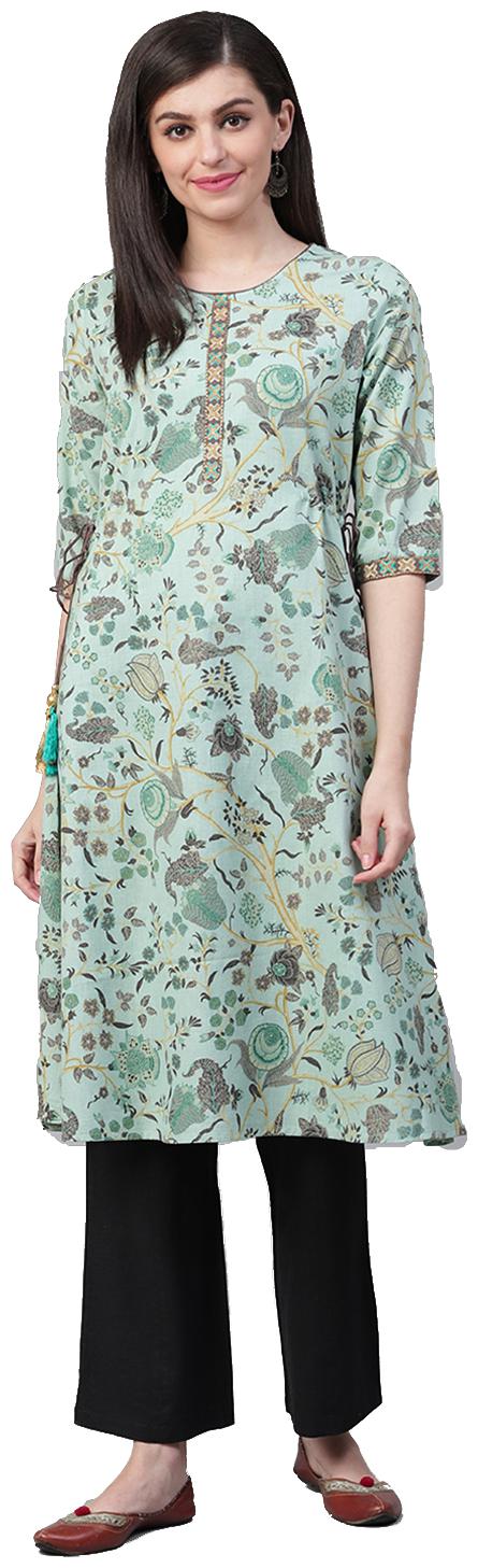 

Shree Women Green Floral Straight Kurta