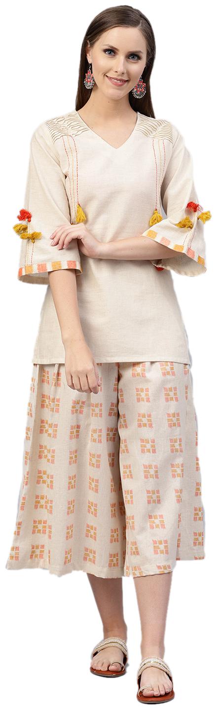 

Shree Women Off White Solid Straight Kurta With Palazzo