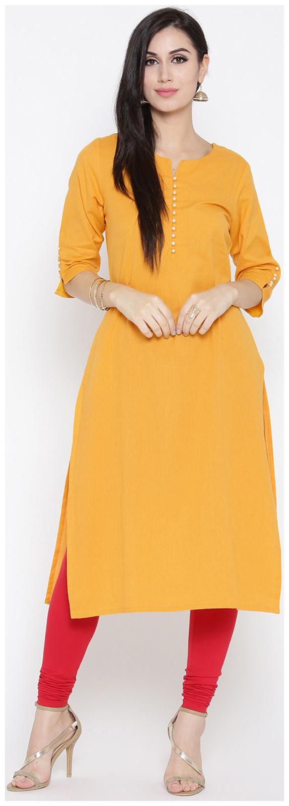 

Shree Cotton Solid Women Kurta - Yellow