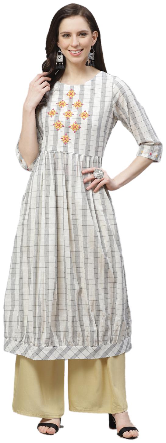 

Shree Cotton Checkered White Kurta For Women