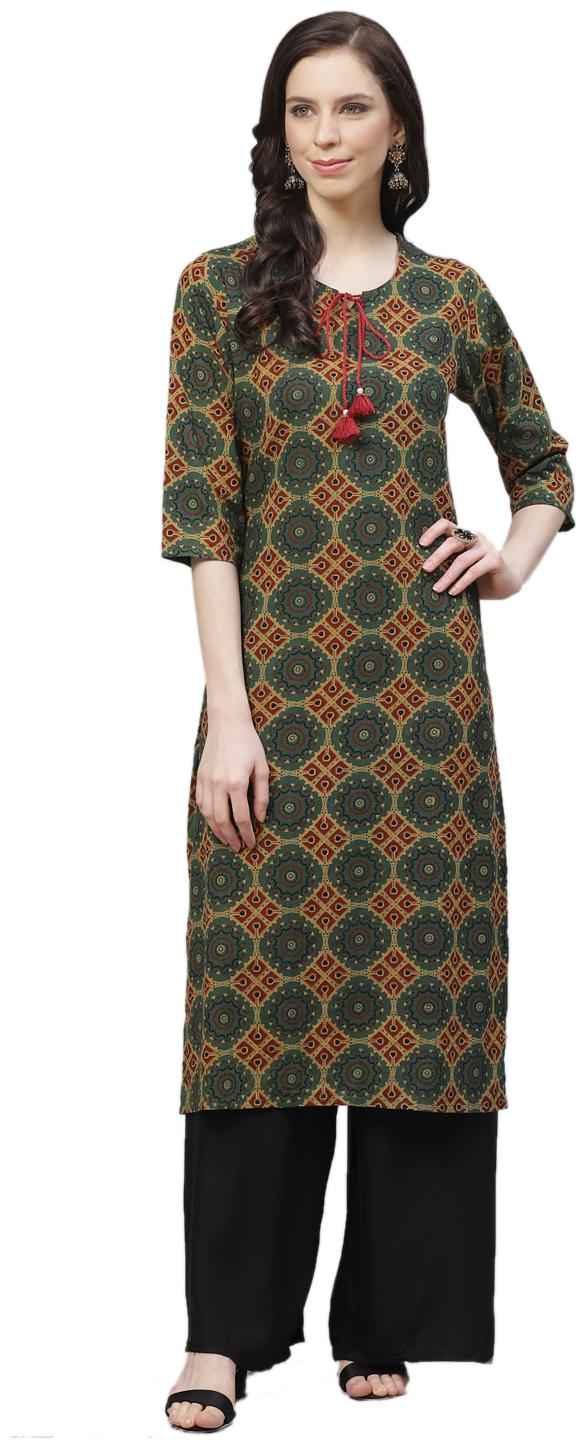 

Shree Cotton Printed Olive Kurta For Women