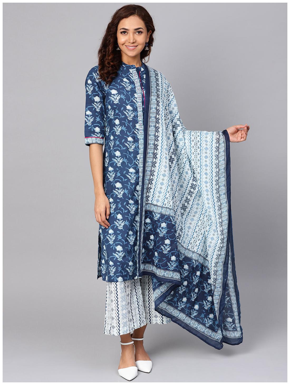 

Shree Cotton Floral Suit Set Blue