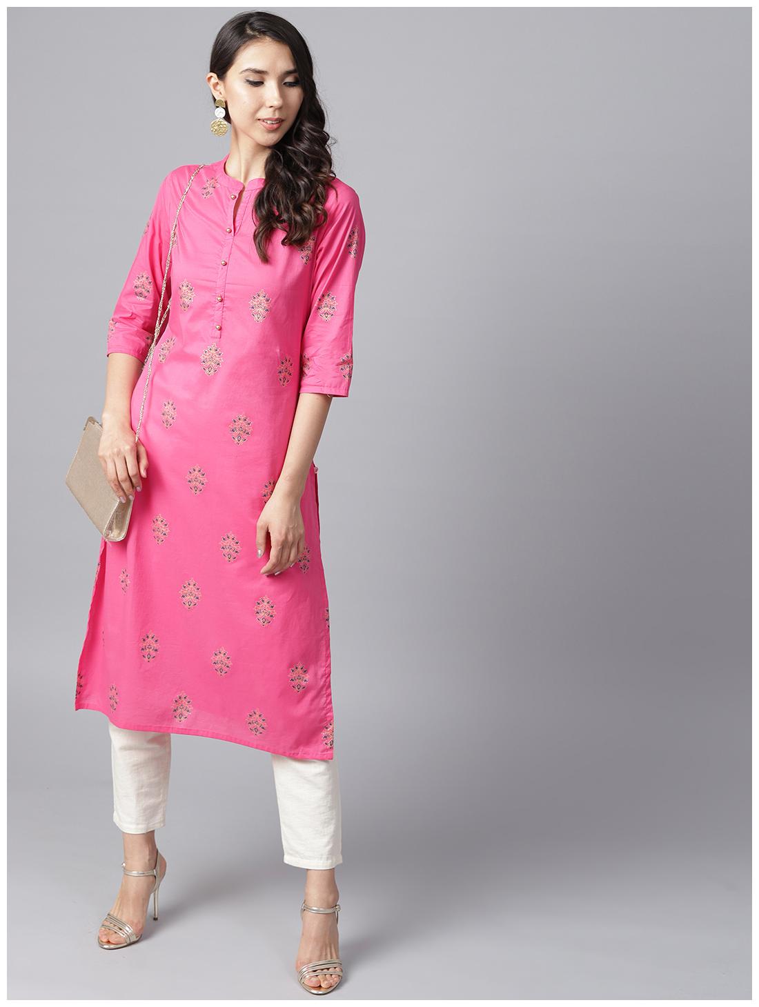 

Shree Cotton Colorblocked Women Kurta - Pink